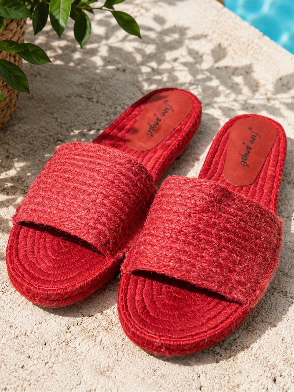 Free People Beach Front Red Espadrille Slide Sandals Woven Boho Size 8 dopamine